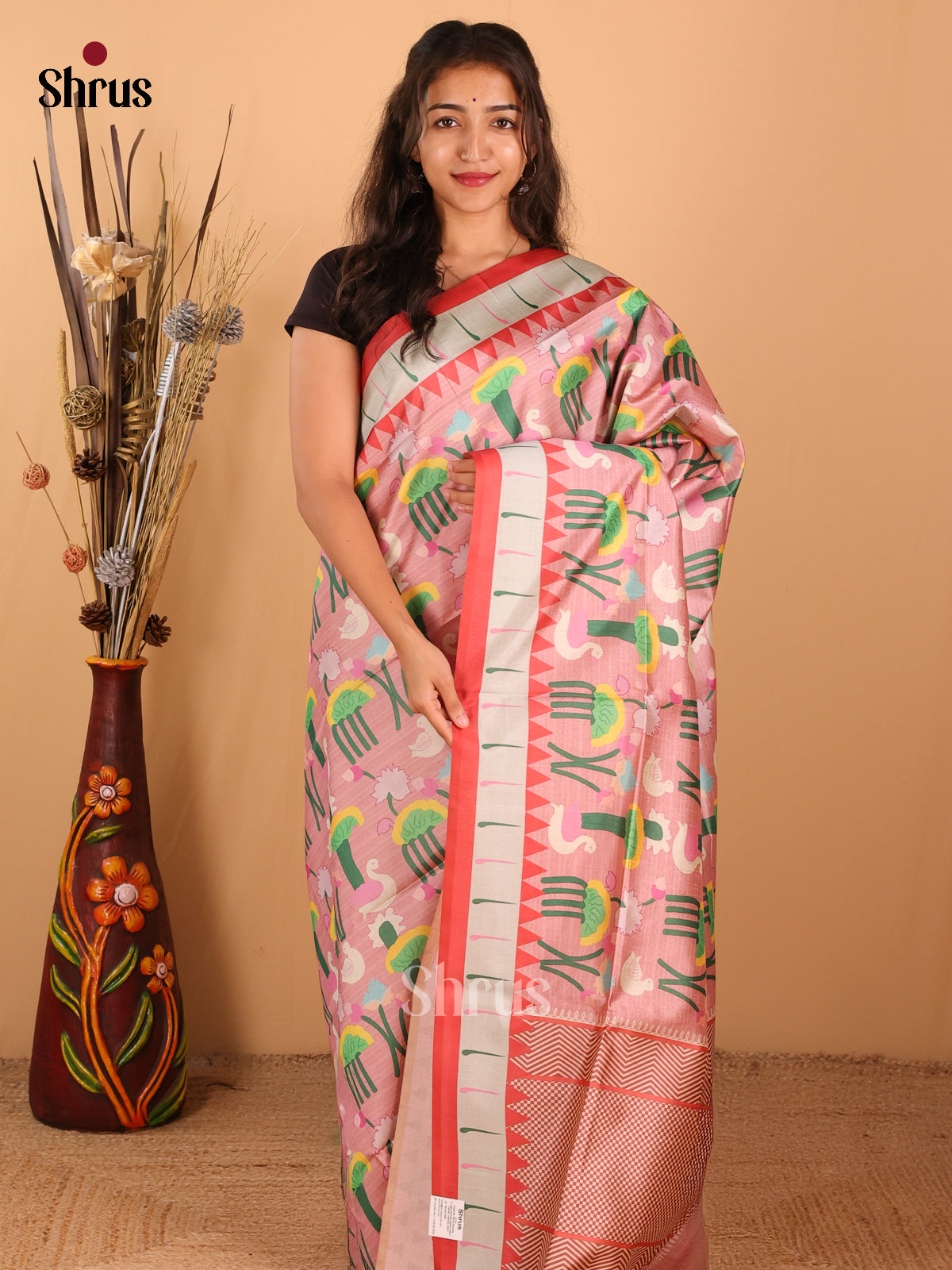 Peach & red - Champa Semitussa Saree - DCS11069 - Shop on Shrus.com