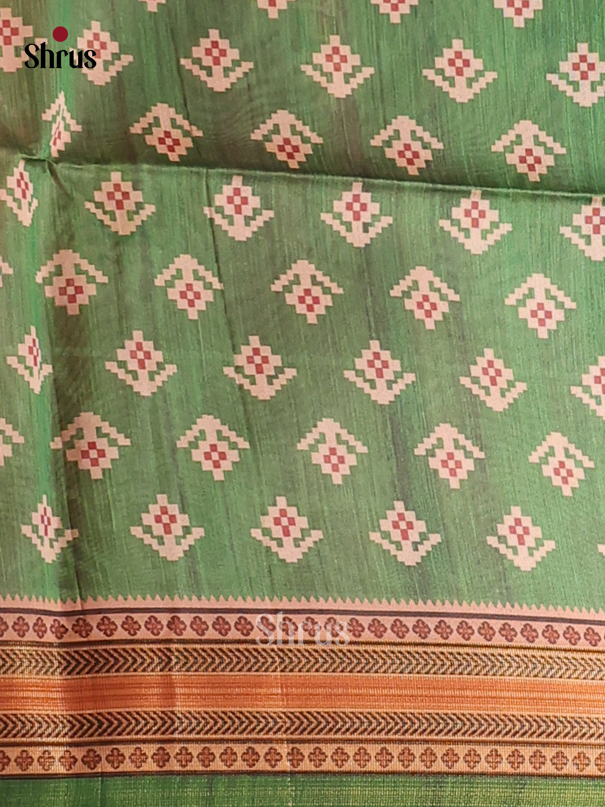 Peach Pink & Green - Champa Semitussa Saree - DCS11076 - Shop on Shrus.com