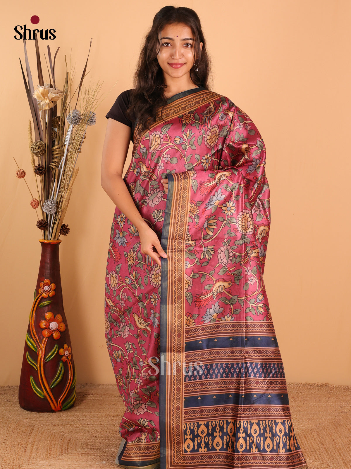 Dark magenta & Navy Blue - Champa Semitussa Saree - DCS11092 - Shop on Shrus.com