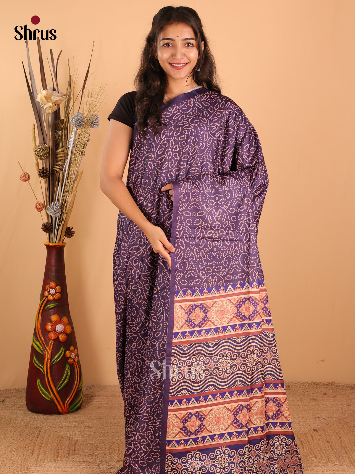 Violet - Champa semitussar Saree - DCS11104 - Shop on Shrus.com