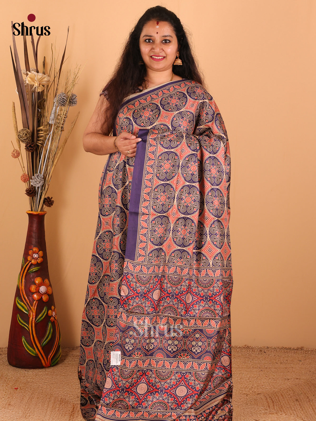 Violet & orange - Champa Semi tussar Saree - DCS11111 - Shop on Shrus.com
