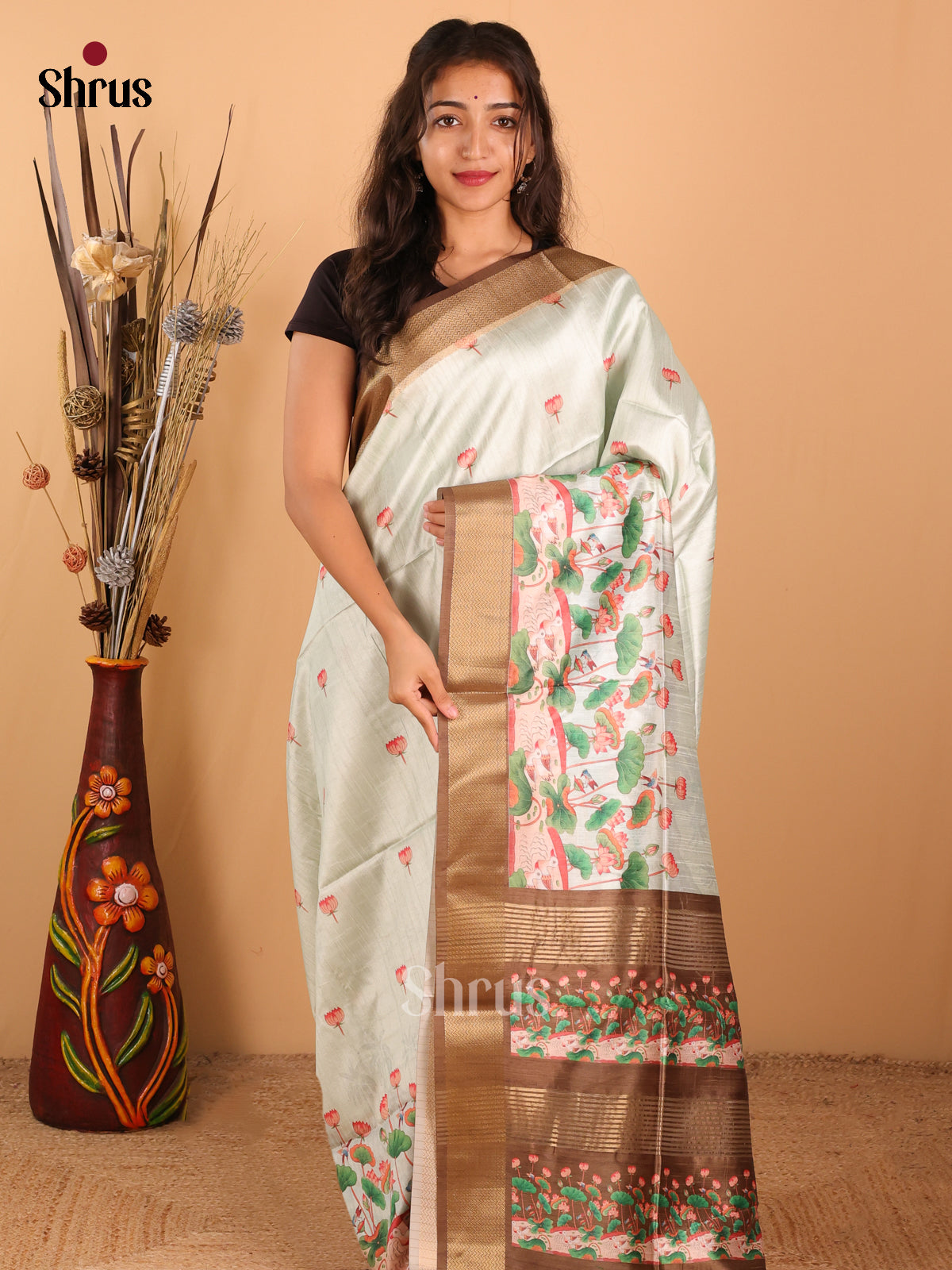 Pista Green & Mehandi Green - Champa Semitussa Saree - DCS11119 - Shop on Shrus.com