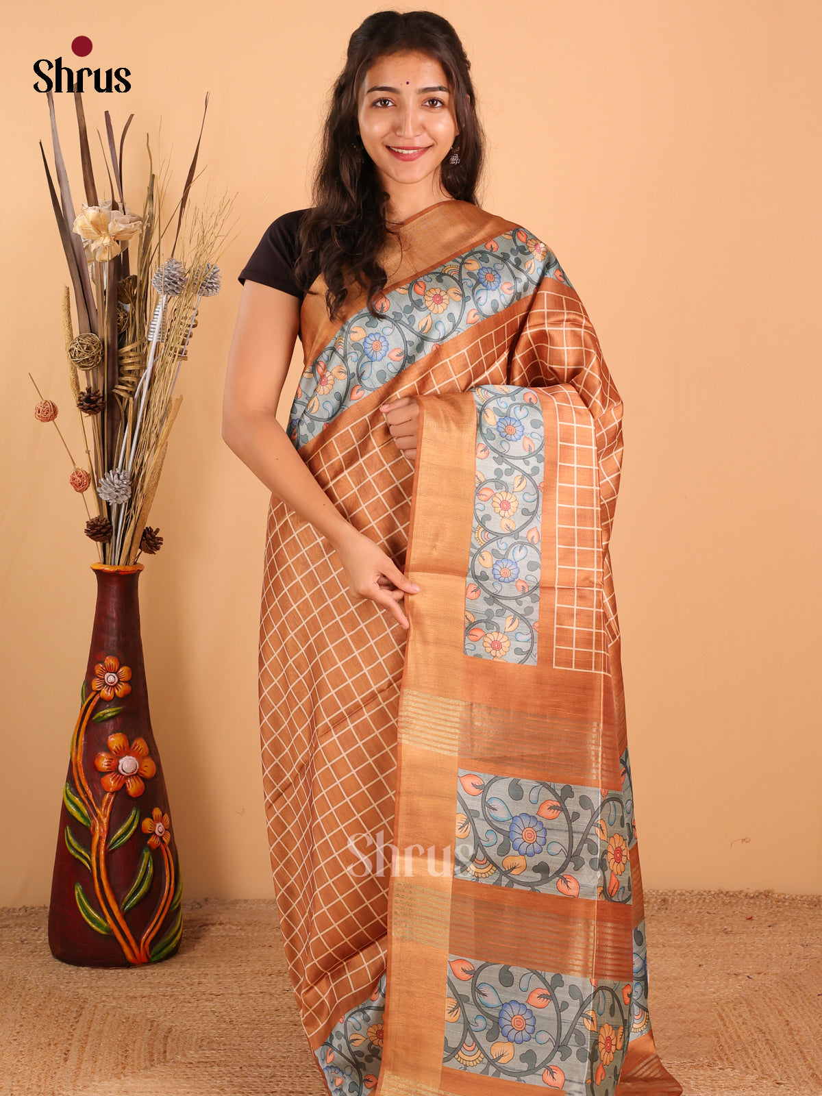 Brown & Grey - Champa Semitussa Saree - DCS11120 - Shop on Shrus.com