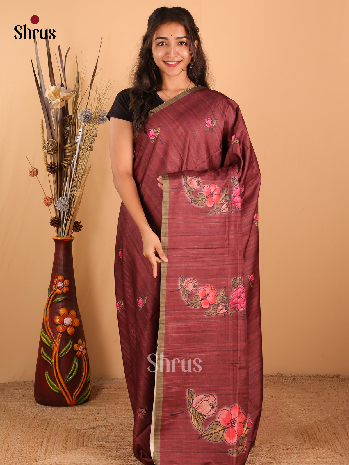 Dark brown & Light Green - Champa Semitussa Saree - DCS11126 - Shop on Shrus.com