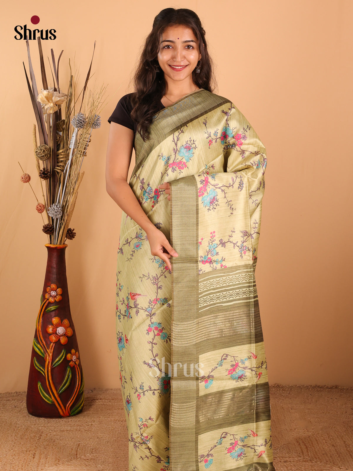 Pista Green & Dark Green - Champa Semitussa Saree - DCS11131 - Shop on Shrus.com