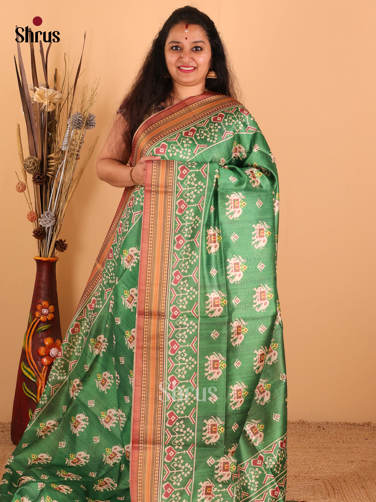 Green & Brown - Champa Semi tussar Saree - DCS11137 - Shop on Shrus.com