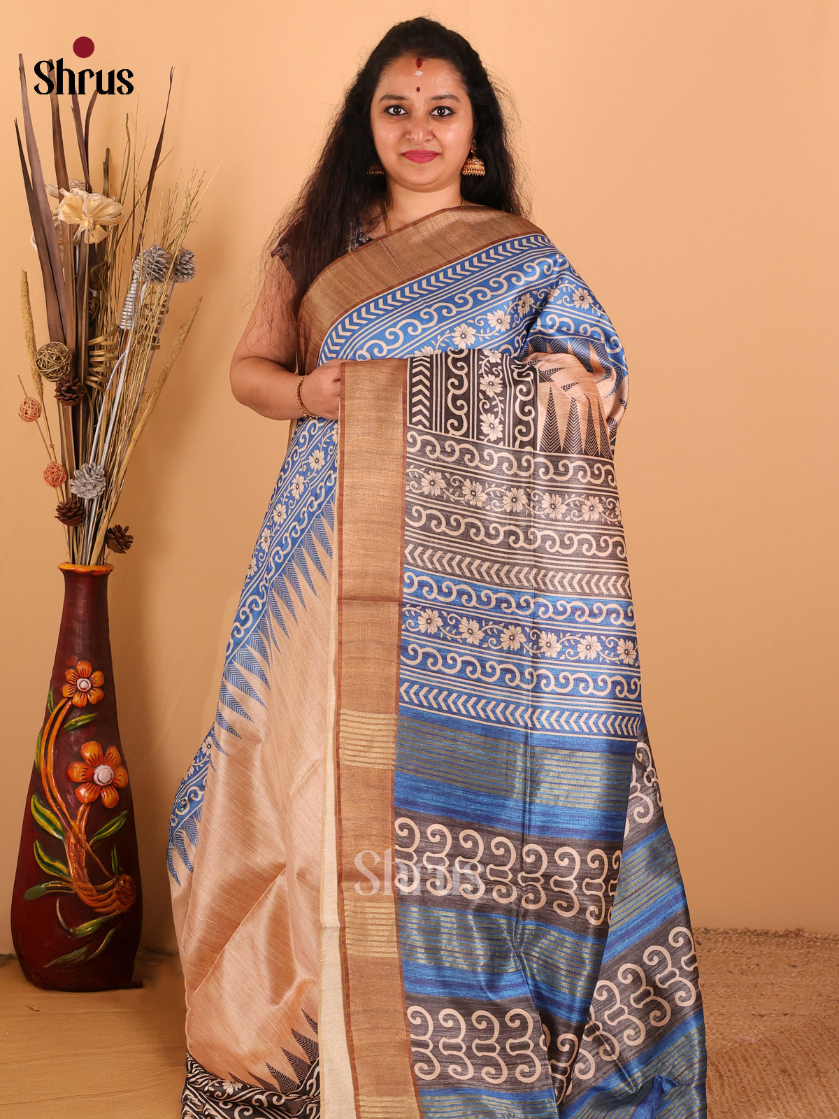 Blue & Brown - Champa Semi tussar Saree - DCS11169 - Shop on Shrus.com