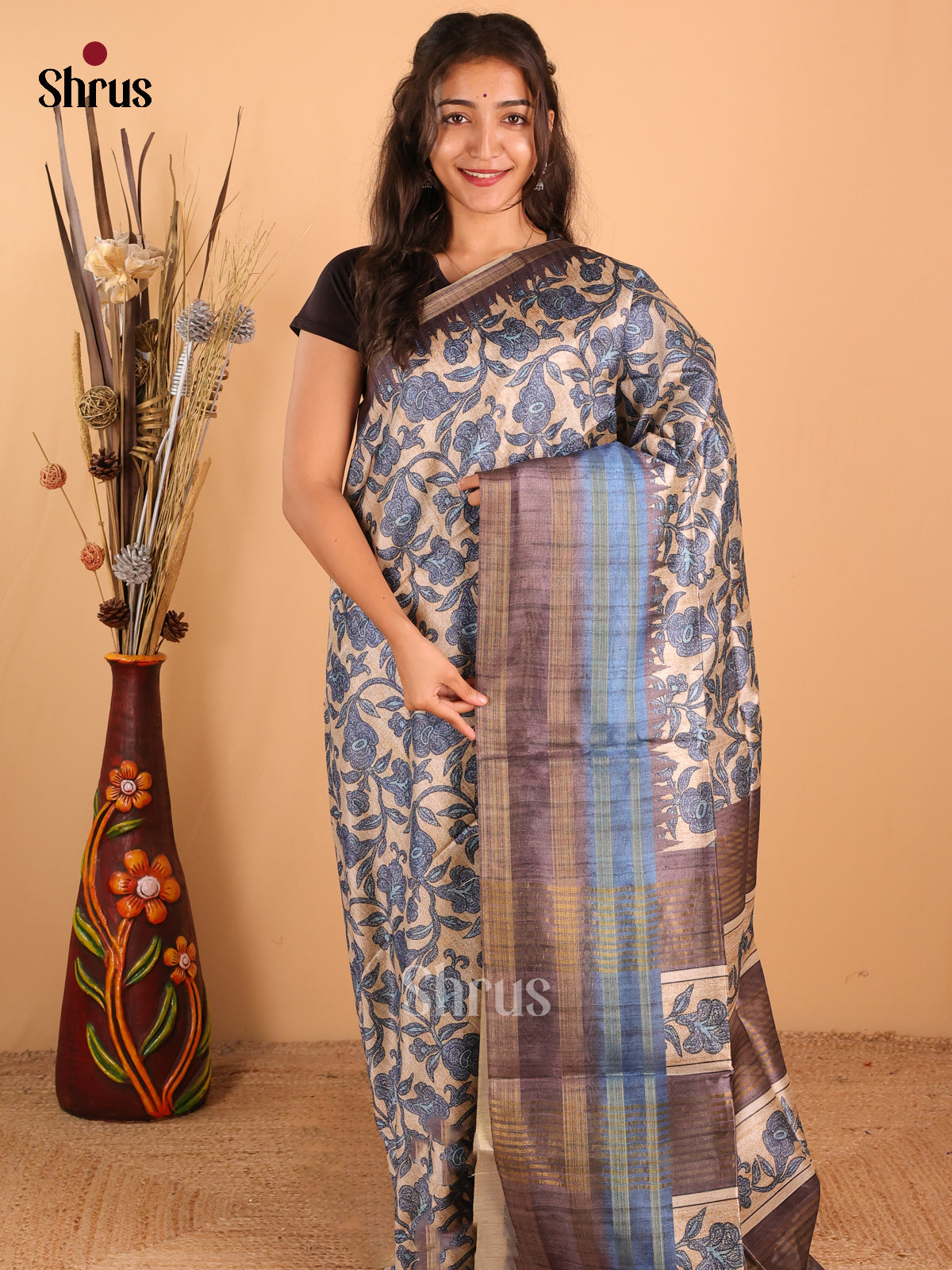 Dark Navy Blue & Dull onion Pink - Champa Semitussa Saree - DCS11206 - Shop on Shrus.com
