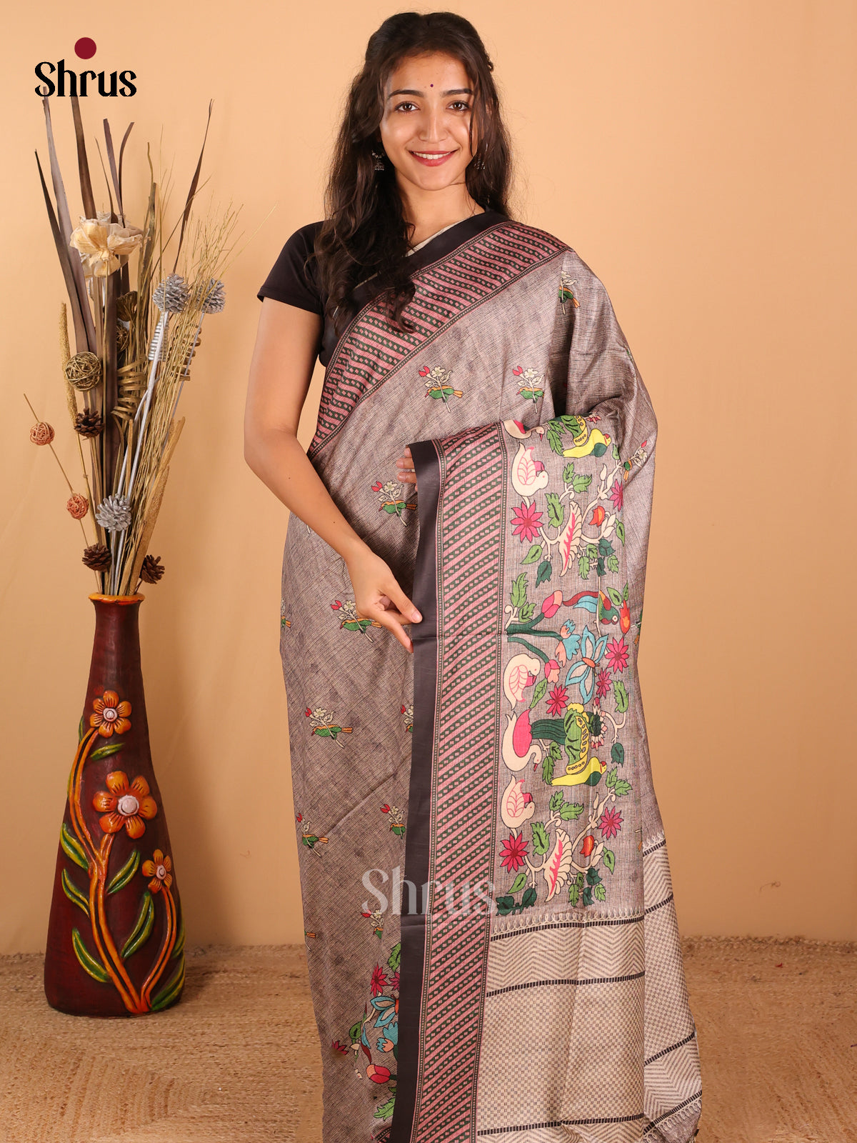 Grey - Champa Semitussar Saree - DCS11210 - Shop on Shrus.com