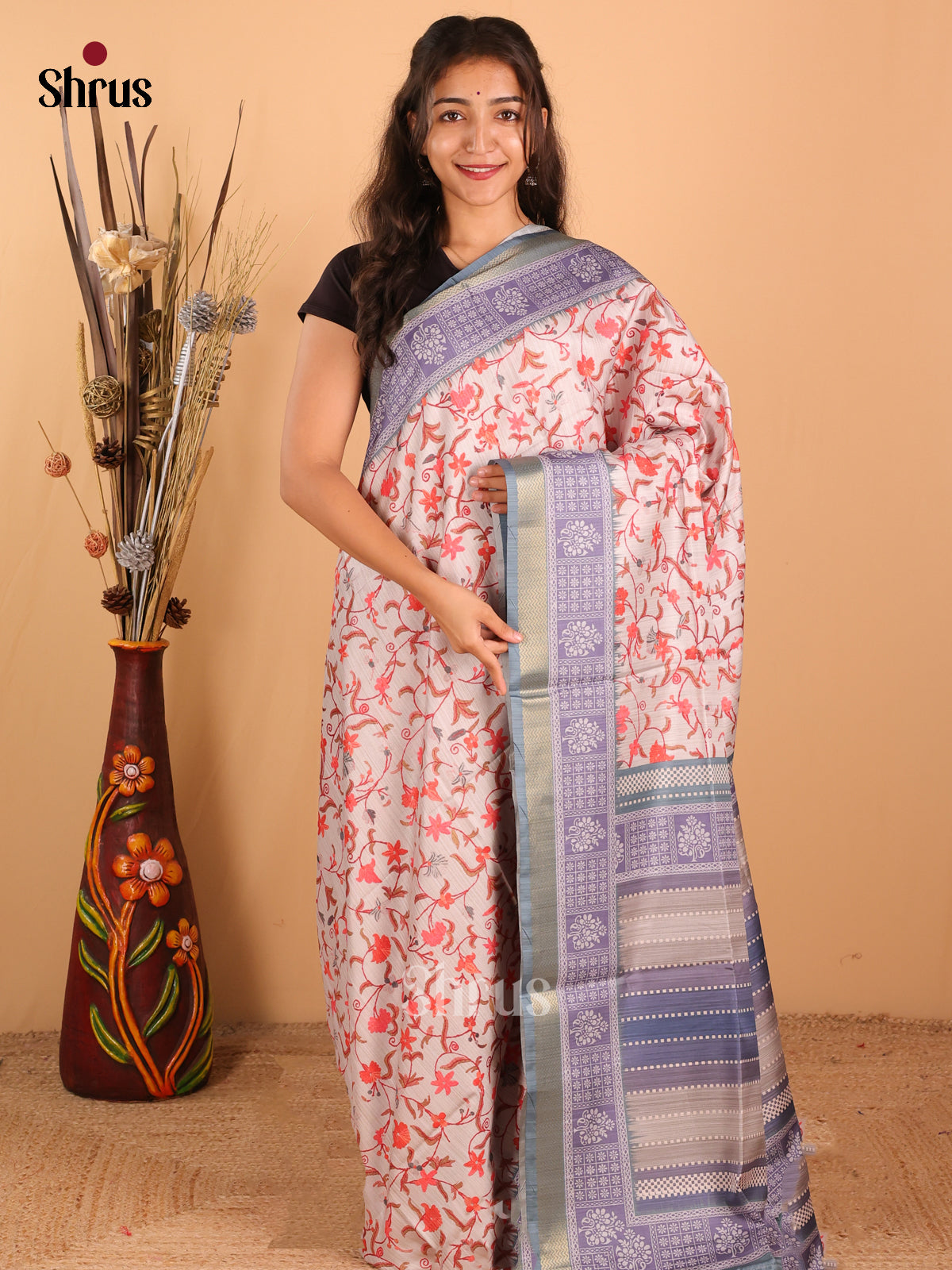 Grey & ligh blue - Champa Semitussa Saree - DCS11211 - Shop on Shrus.com