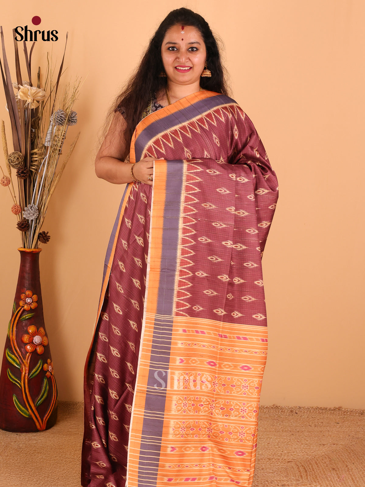 Brown & Mustard - Champa Semi Tussar Saree - DCS11218 - Shop on Shrus.com