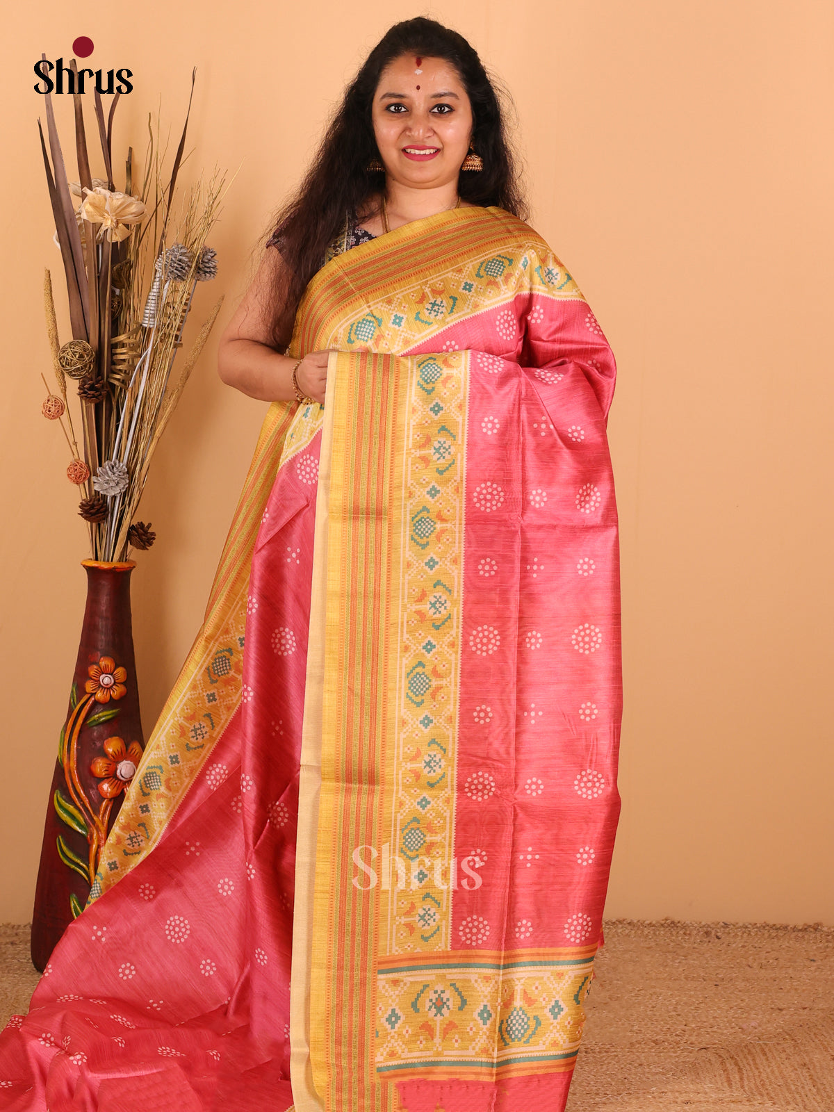 Peach & Mustard - Champa Semi Tussar Saree - DCS11221 - Shop on Shrus.com