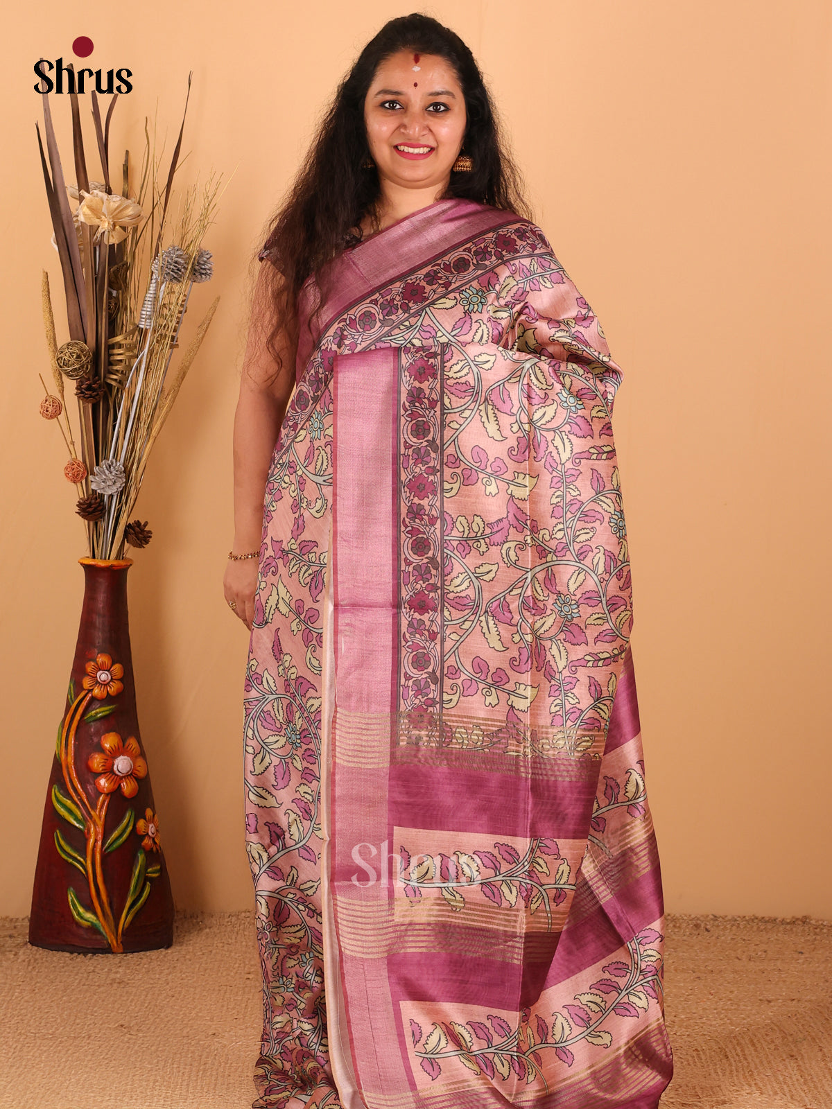 Pastel Pink & Onion Pink - Champa Semi Tussar Saree - DCS11229 - Shop on Shrus.com