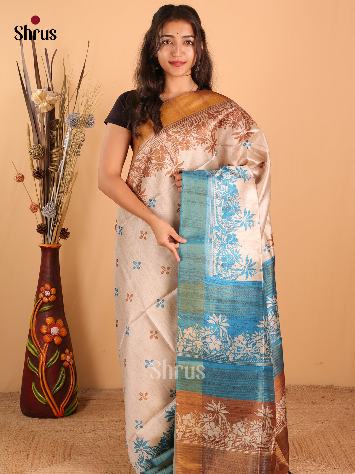 Mustard & Blue - Champa Semitussa Saree - DCS11258 - Shop on Shrus.com