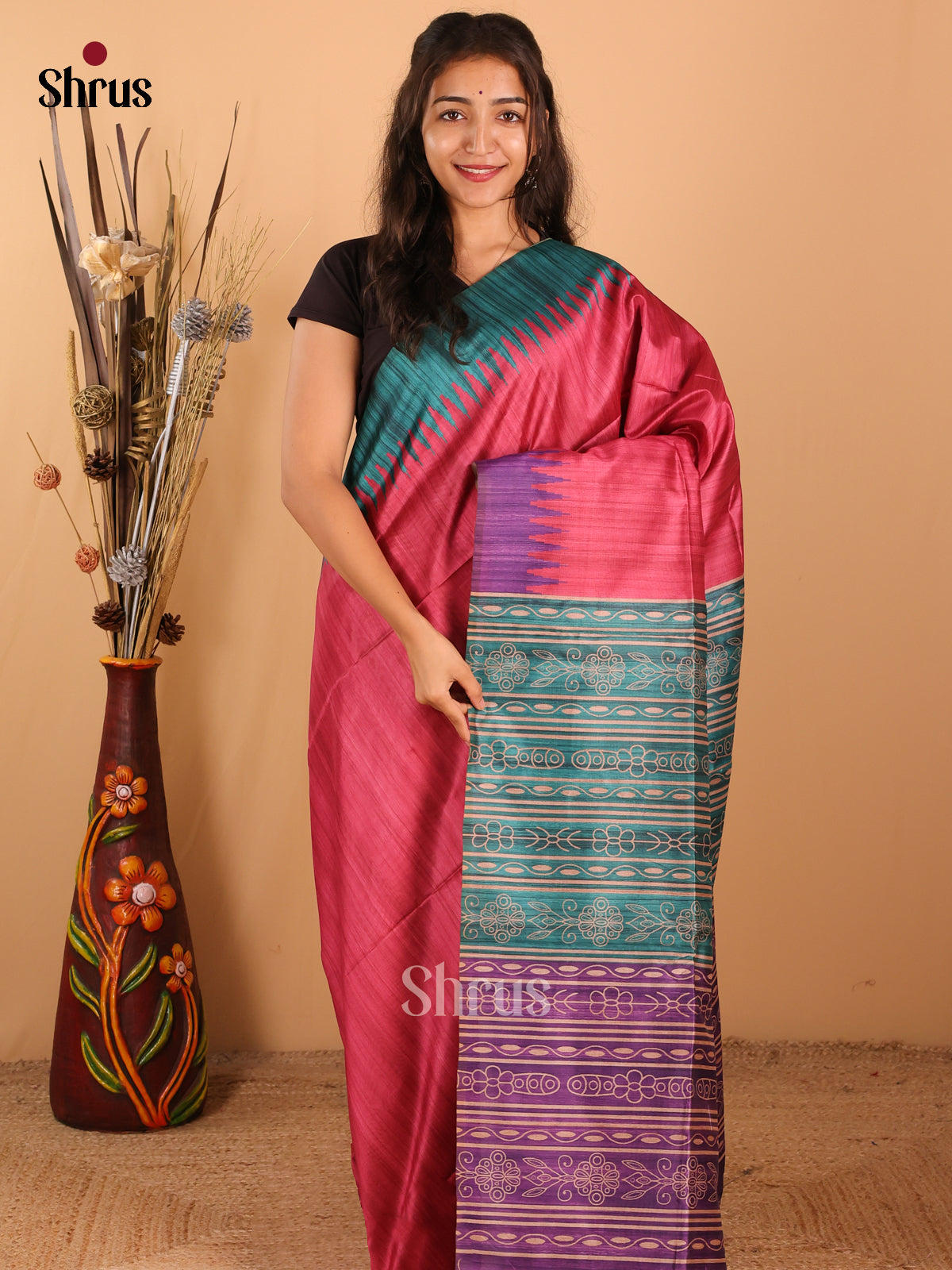 dusty pink & peacock Green - Champa Semitussa Saree - DCS11260 - Shop on Shrus.com