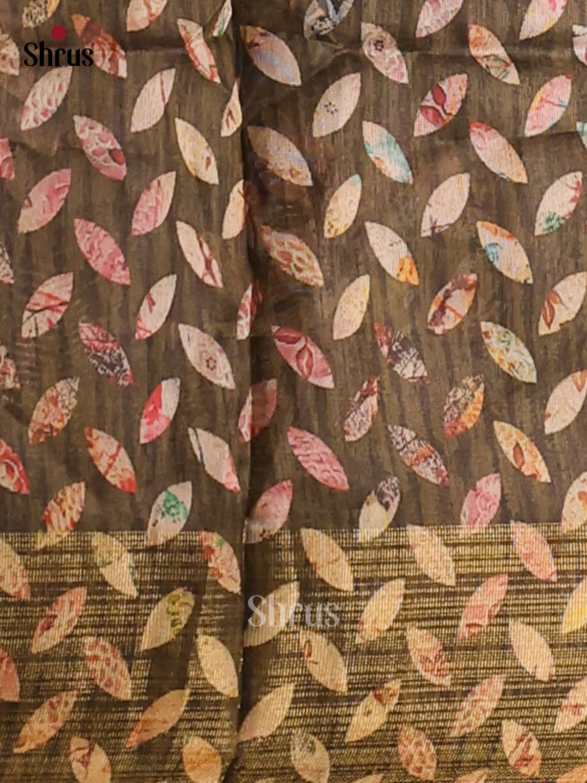 Dark Cream & Army Green - Champa Semitussa Saree - DCS11284 - Shop on Shrus.com