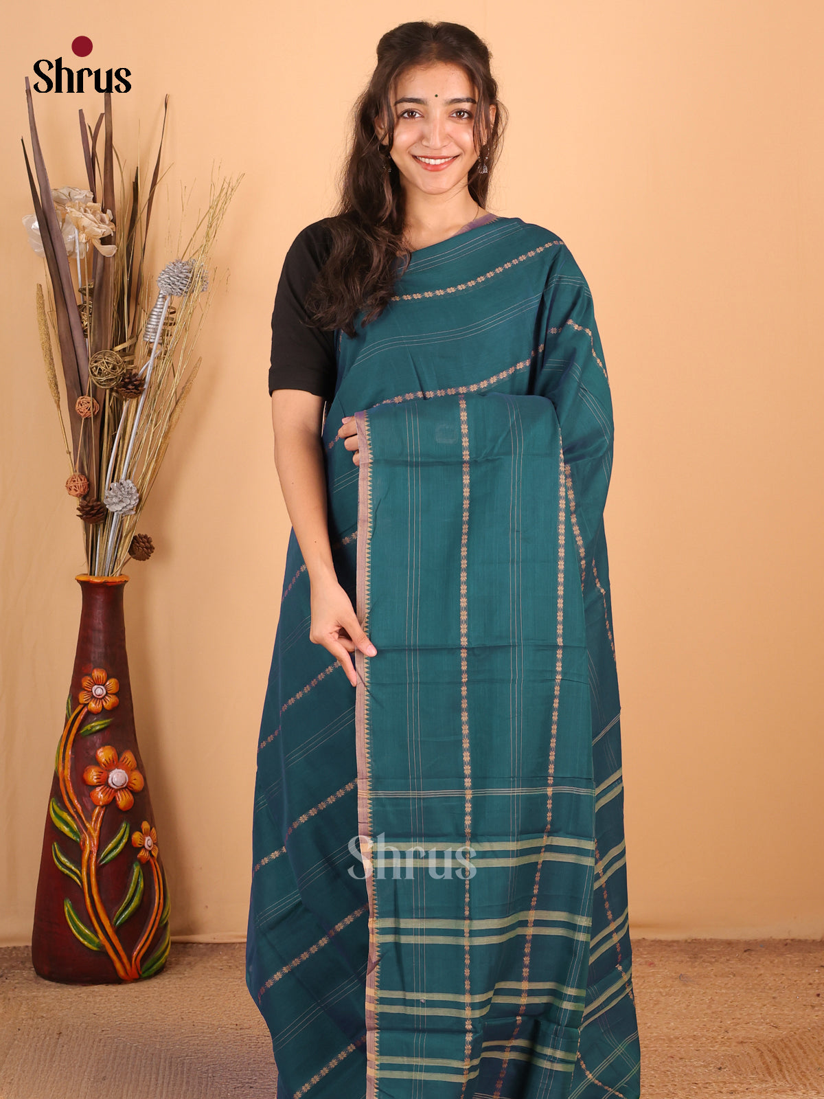 Peacock Green- Narayanpet Cotton Saree - Shop on Shrus.com