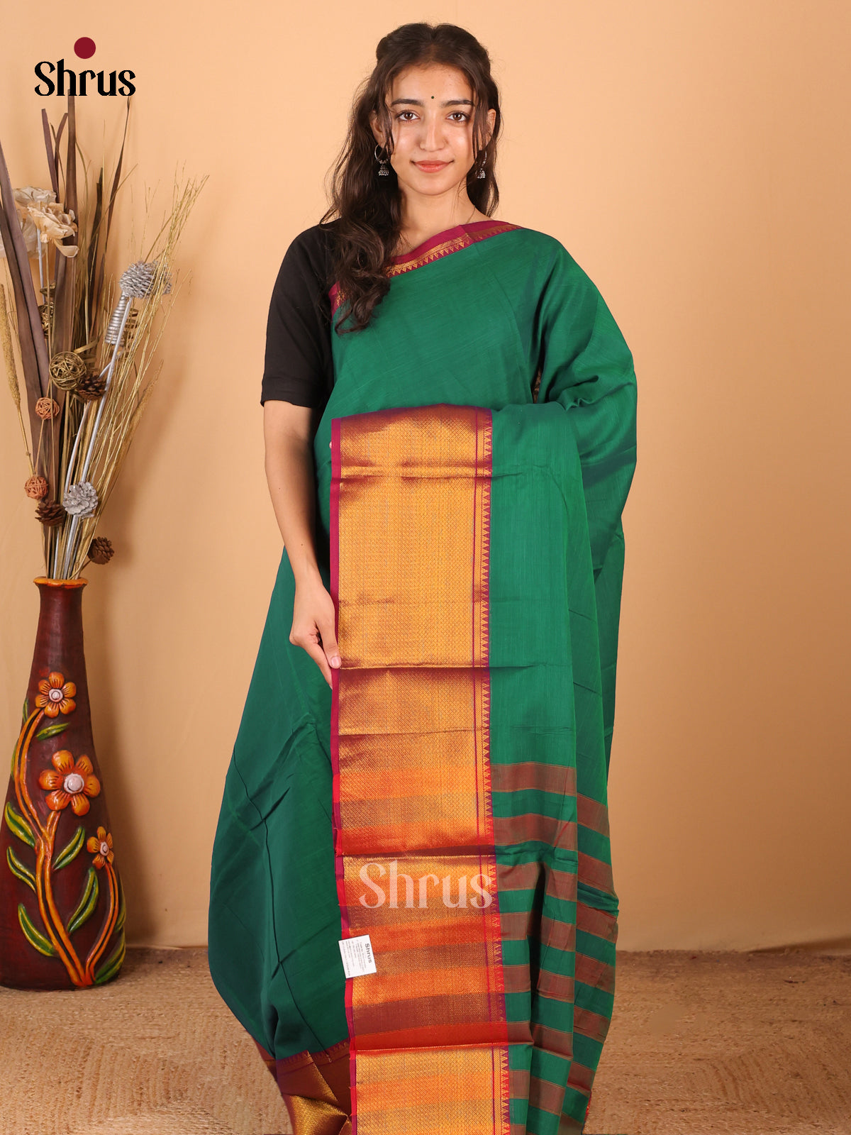 Green & Maroon - Narayanpet Cotton Saree - Shop on Shrus.com