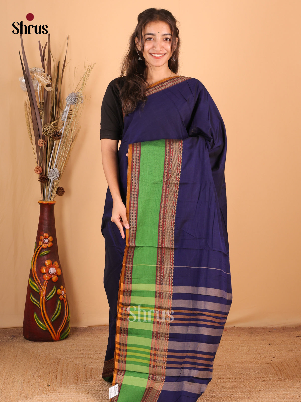 Blue & Green- Narayanpet Cotton Saree - Shop on Shrus.com
