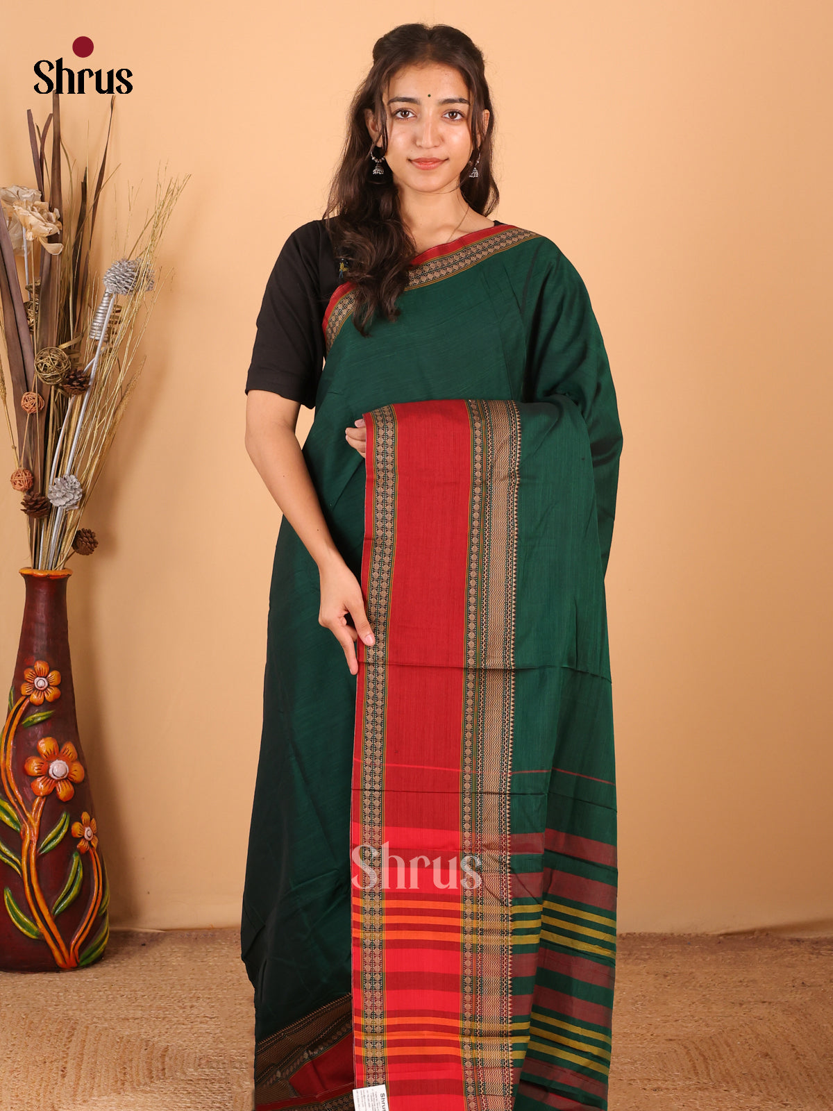 Green & Maroon - Narayanpet Cotton Saree - Shop on Shrus.com