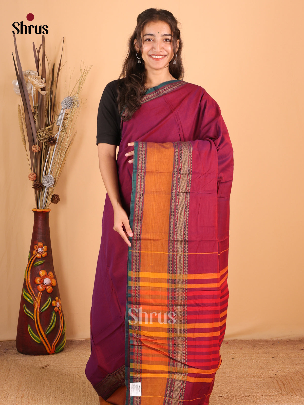 Maroon & Mustard - Narayanpet Cotton Saree - Shop on Shrus.com