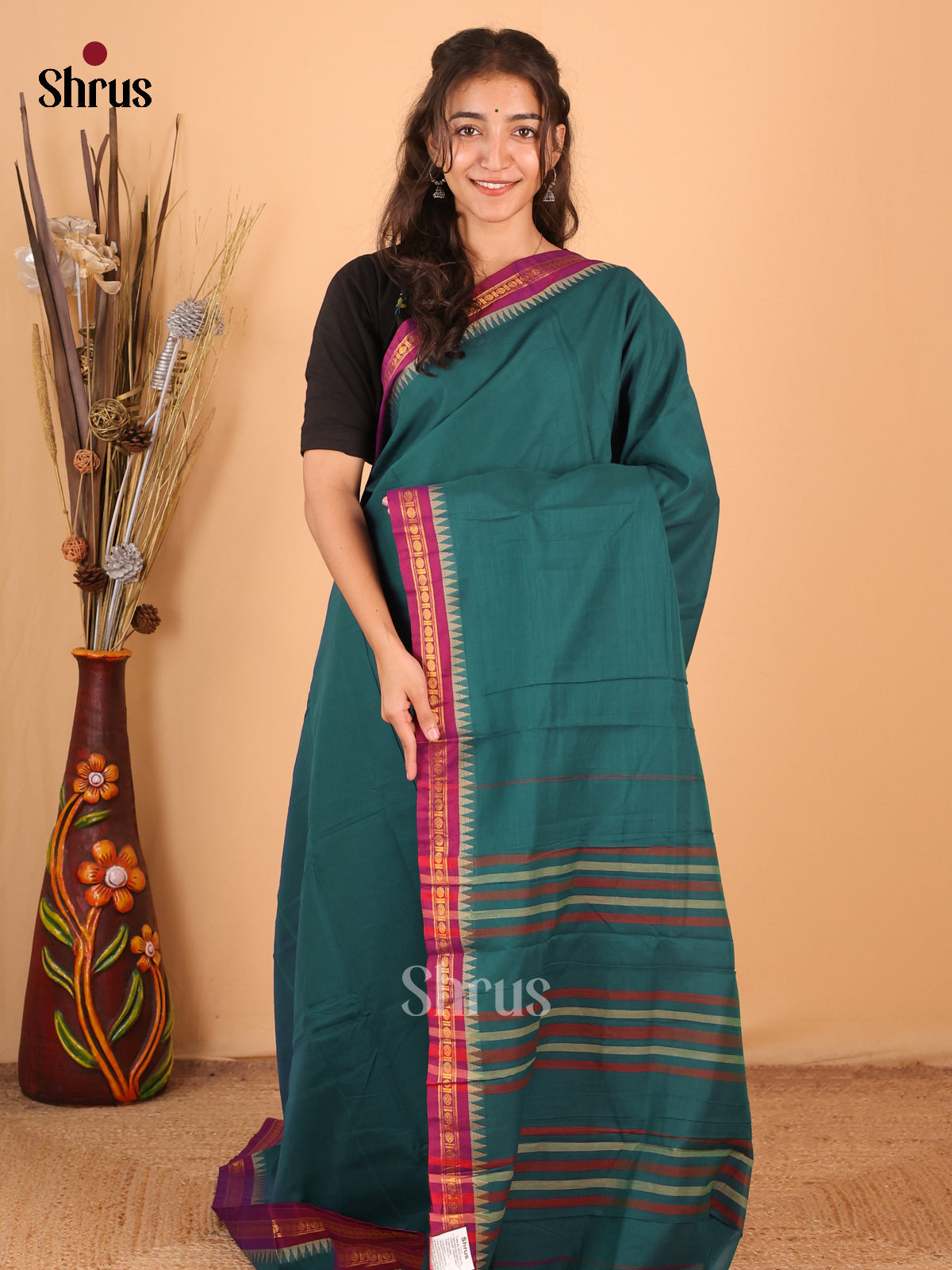 Green & Maroon - Narayanpet Cotton Saree - Shop on Shrus.com