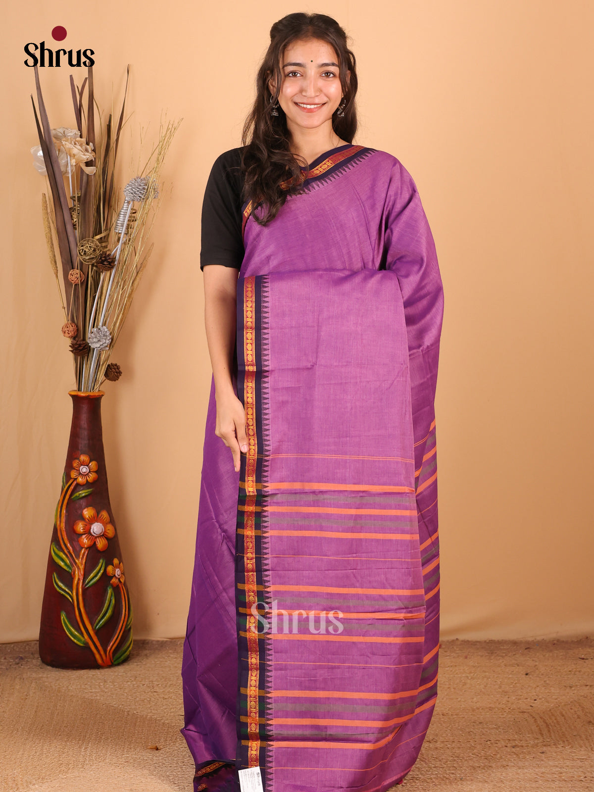 Purple & Violet - Narayanpet Cotton Saree - Shop on Shrus.com
