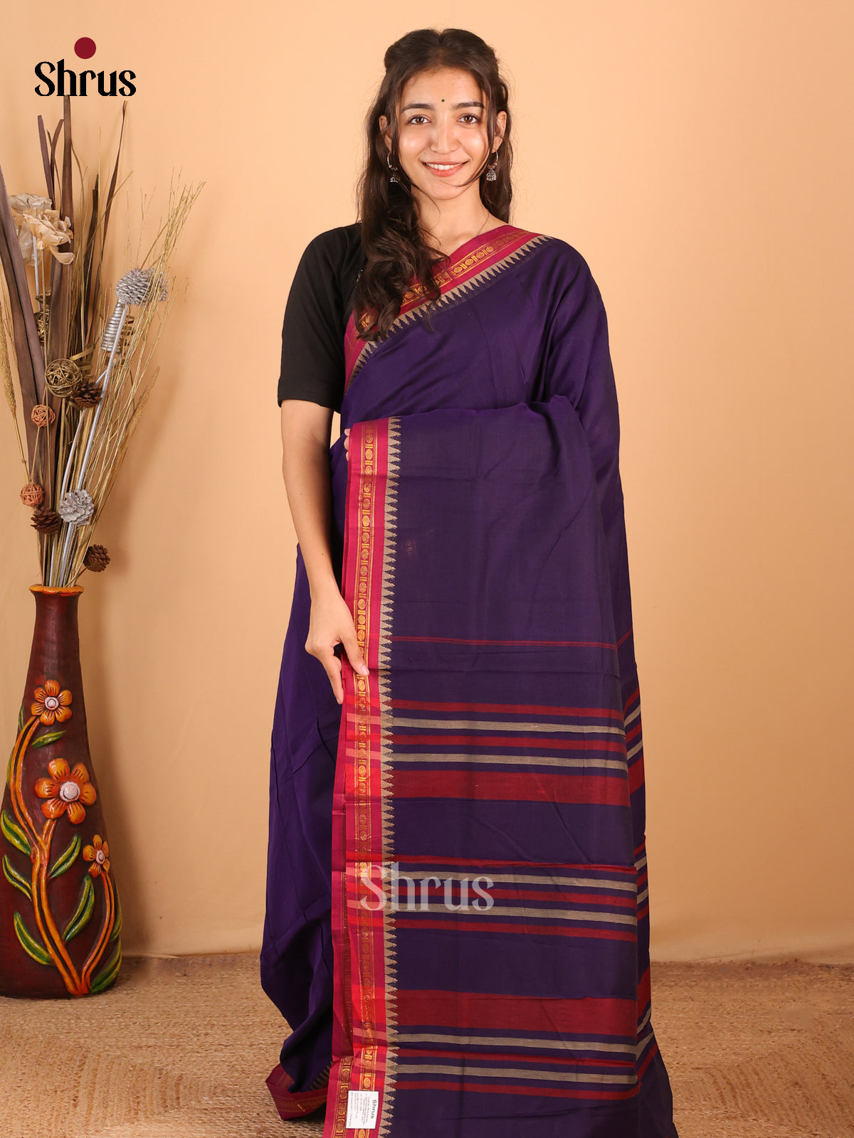 Violet & Maroon - Narayanpet Cotton Saree - Shop on Shrus.com