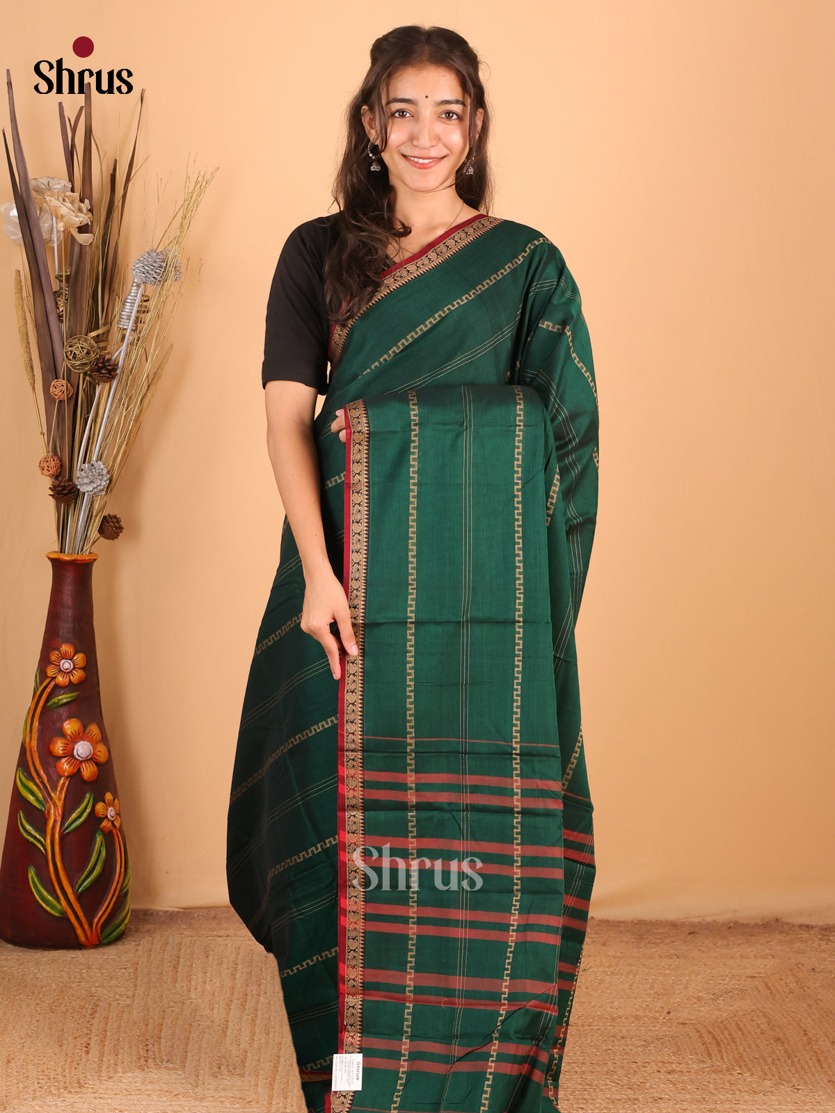 Green & Maroon - Narayanpet Cotton Saree - Shop on Shrus.com
