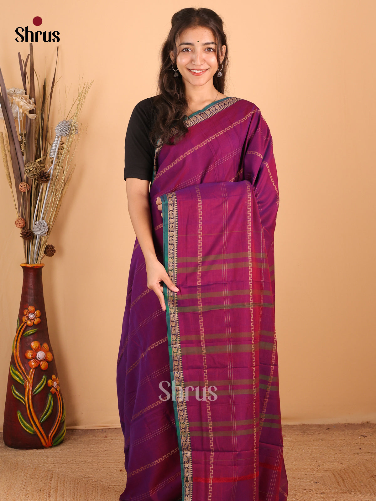 Purple - Narayanpet Cotton Saree - Shop on Shrus.com