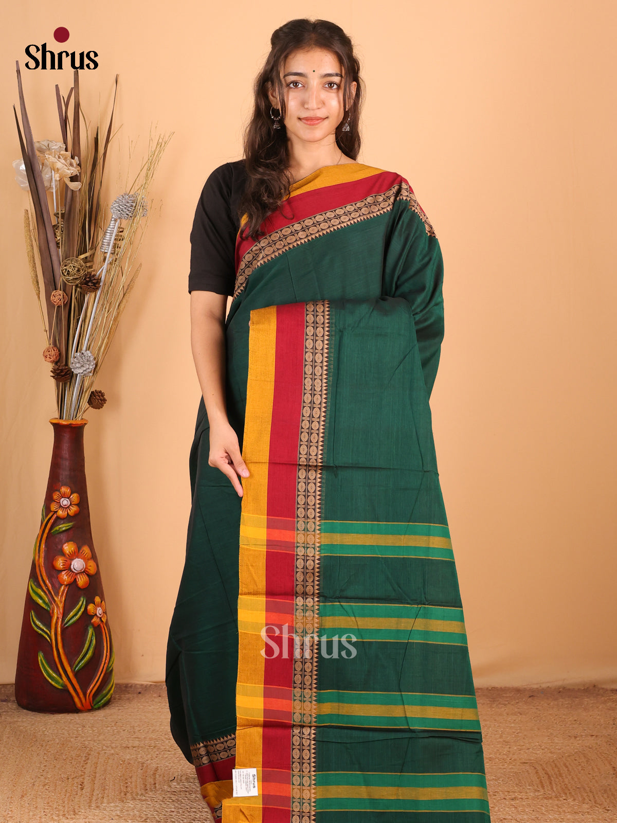 Green & Yellow - Narayanpet Cotton Saree - Shop on Shrus.com