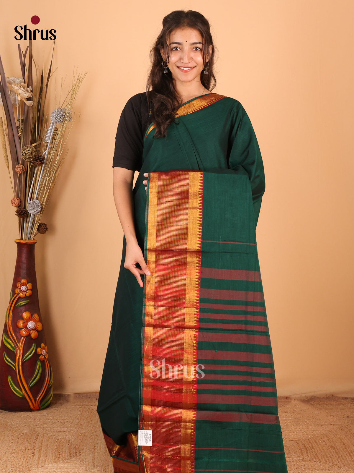 Green & Maroon - Narayanpet Cotton Saree - Shop on Shrus.com