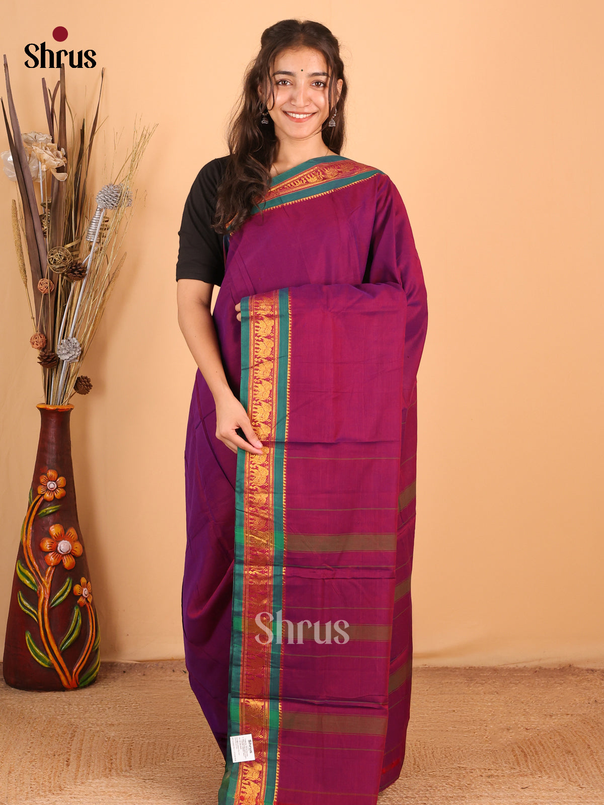 Purple & Green - Narayanpet Cotton Saree - Shop on Shrus.com