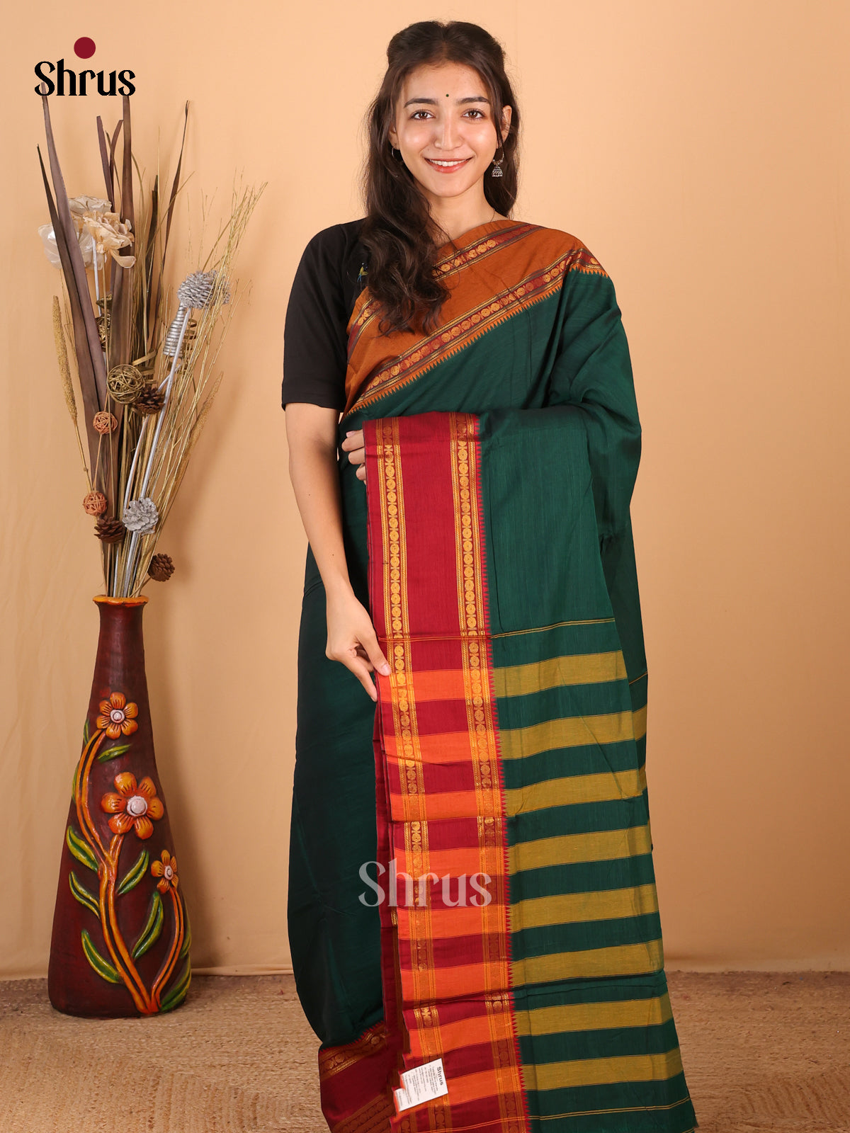 Green & Maroon - Narayanpet Cotton Saree - Shop on Shrus.com