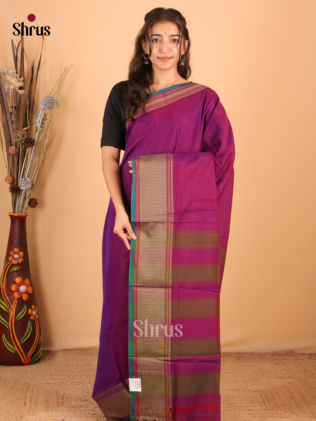 Majenta & green - Narayanpet Cotton Saree - Shop on Shrus.com