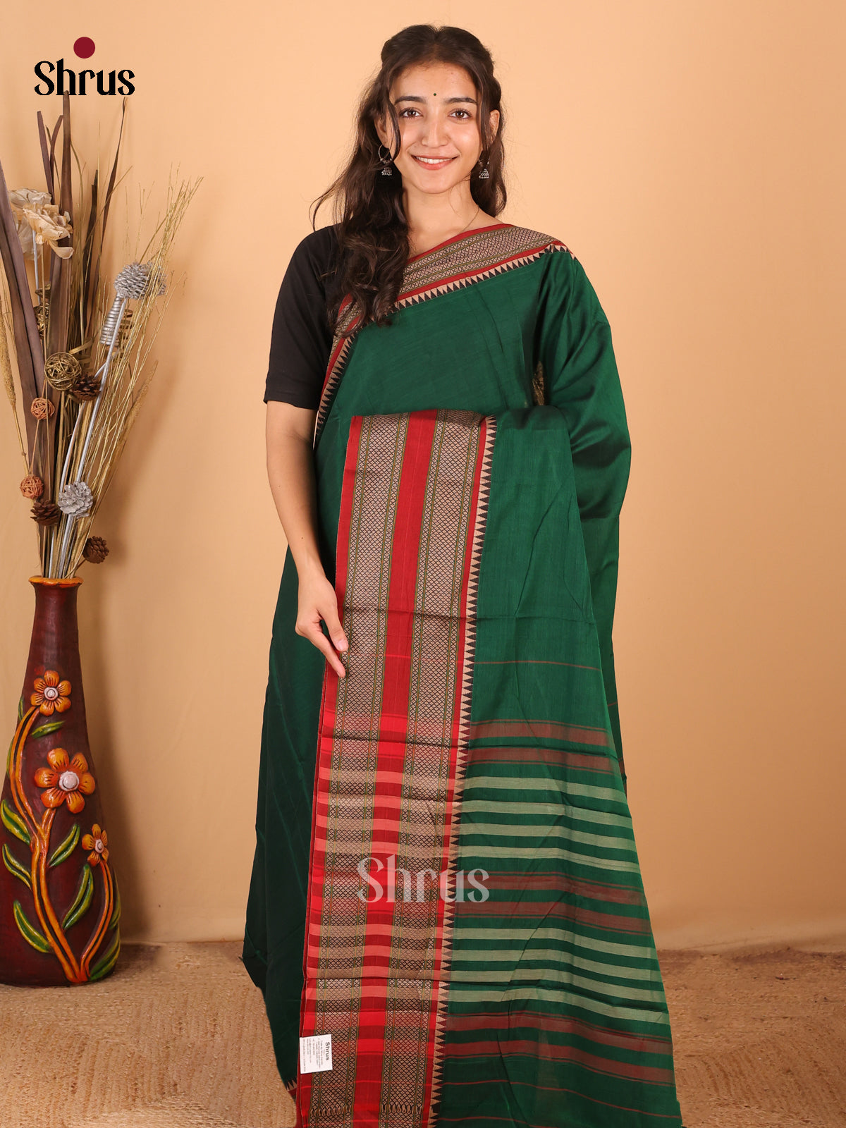 Green & Red - Narayanpet Cotton Saree - Shop on Shrus.com