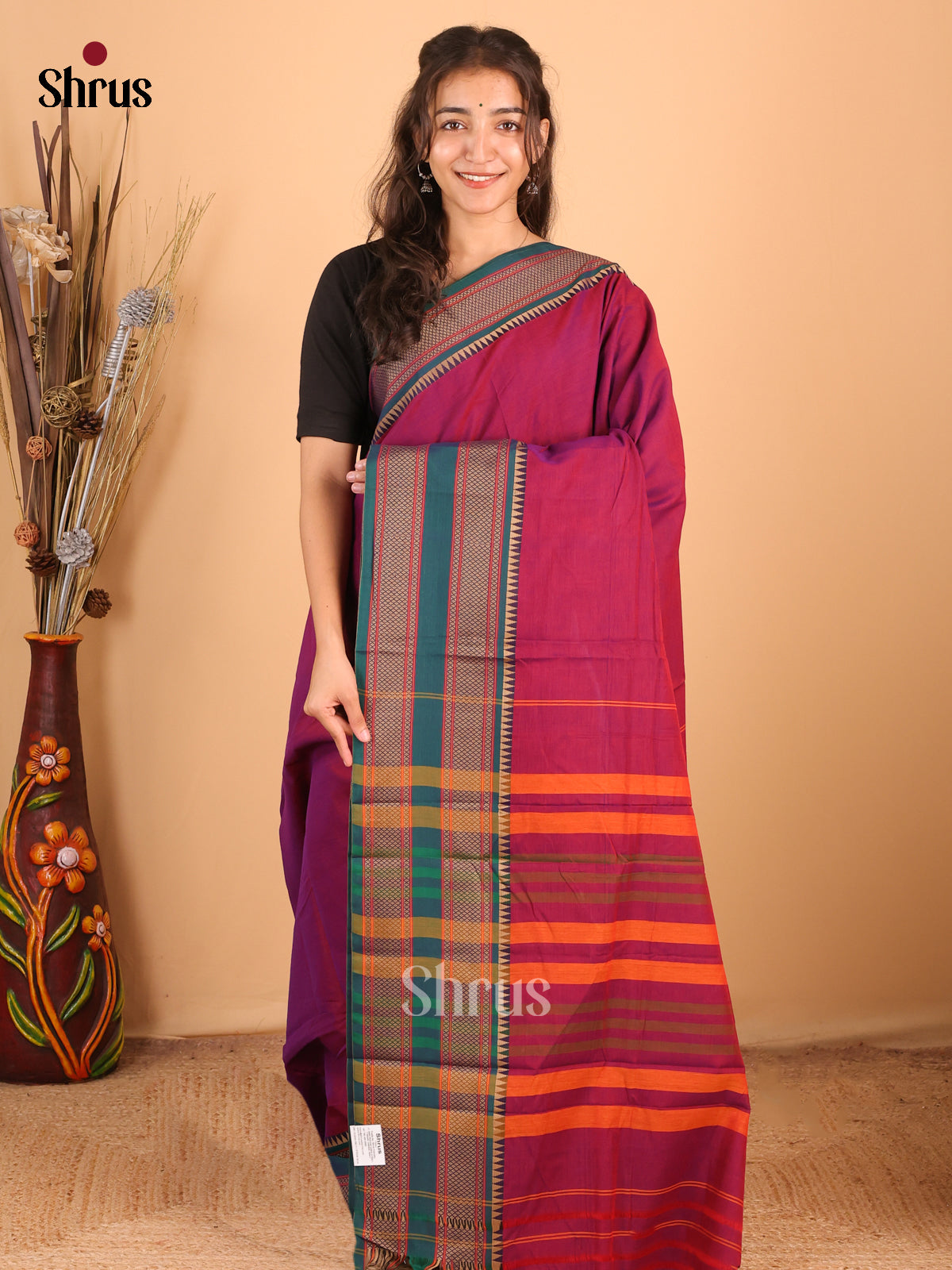 Wine & Blue - Narayanpet Cotton Saree - Shop on Shrus.com