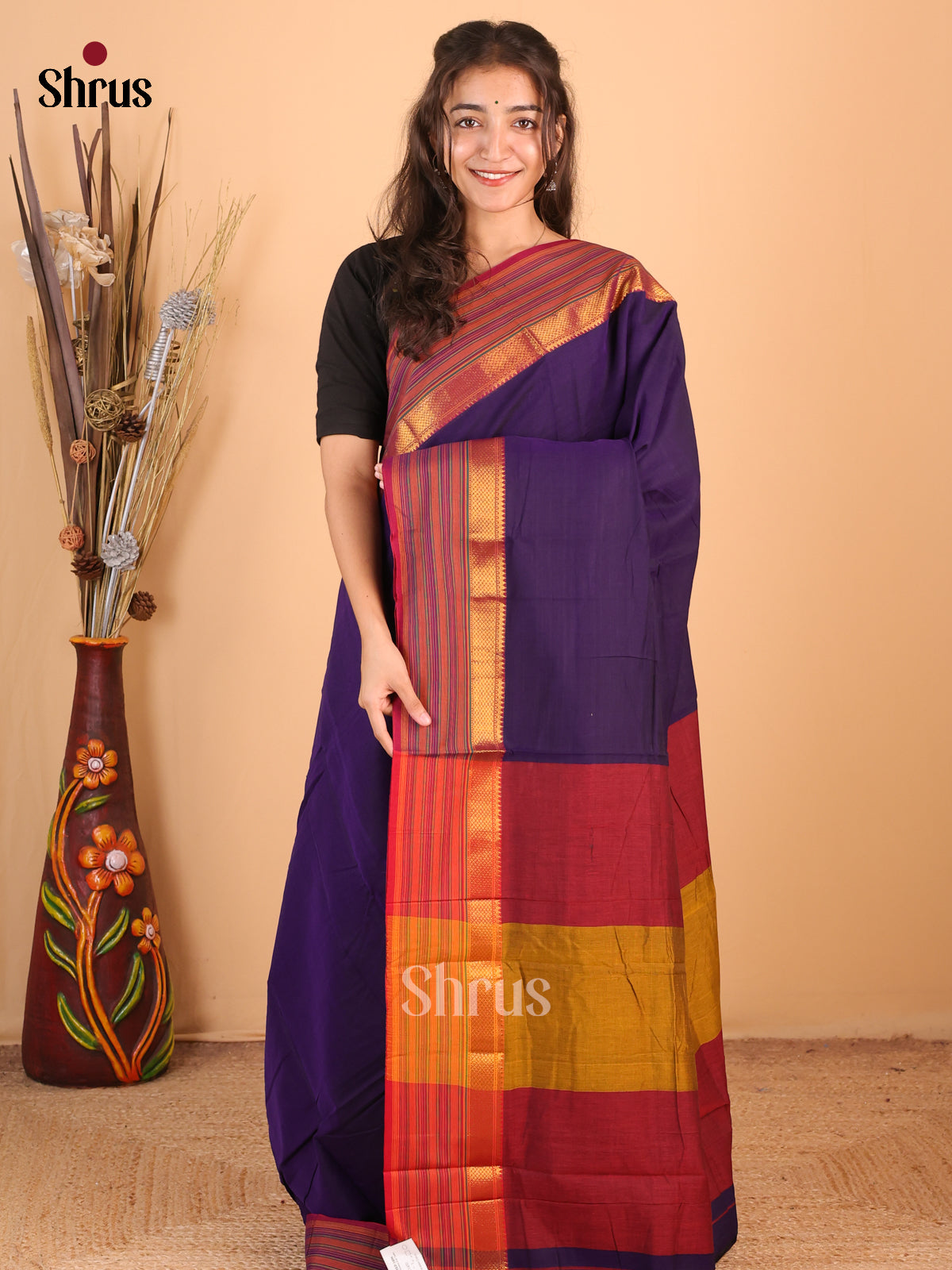 Violet & Maroon- Narayanpet Cotton Saree - Shop on Shrus.com