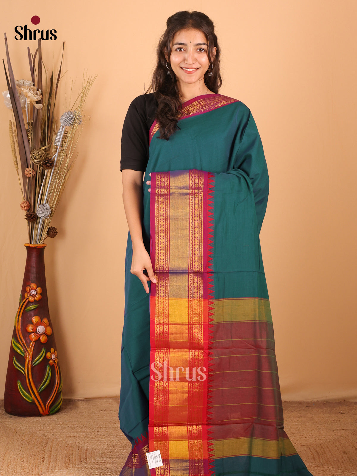 Green & Maroon - Narayanpet Cotton Saree - Shop on Shrus.com
