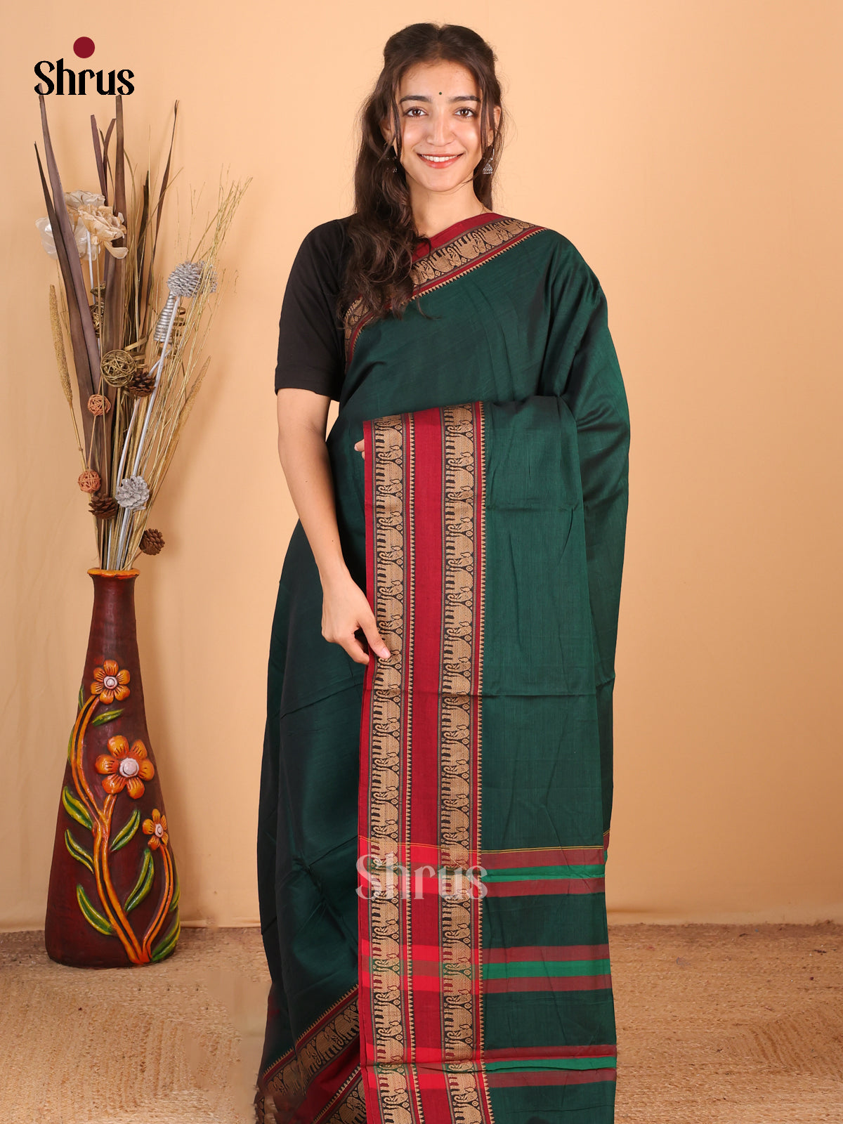 Green & maroon - Narayanpet Cotton Saree - Shop on Shrus.com