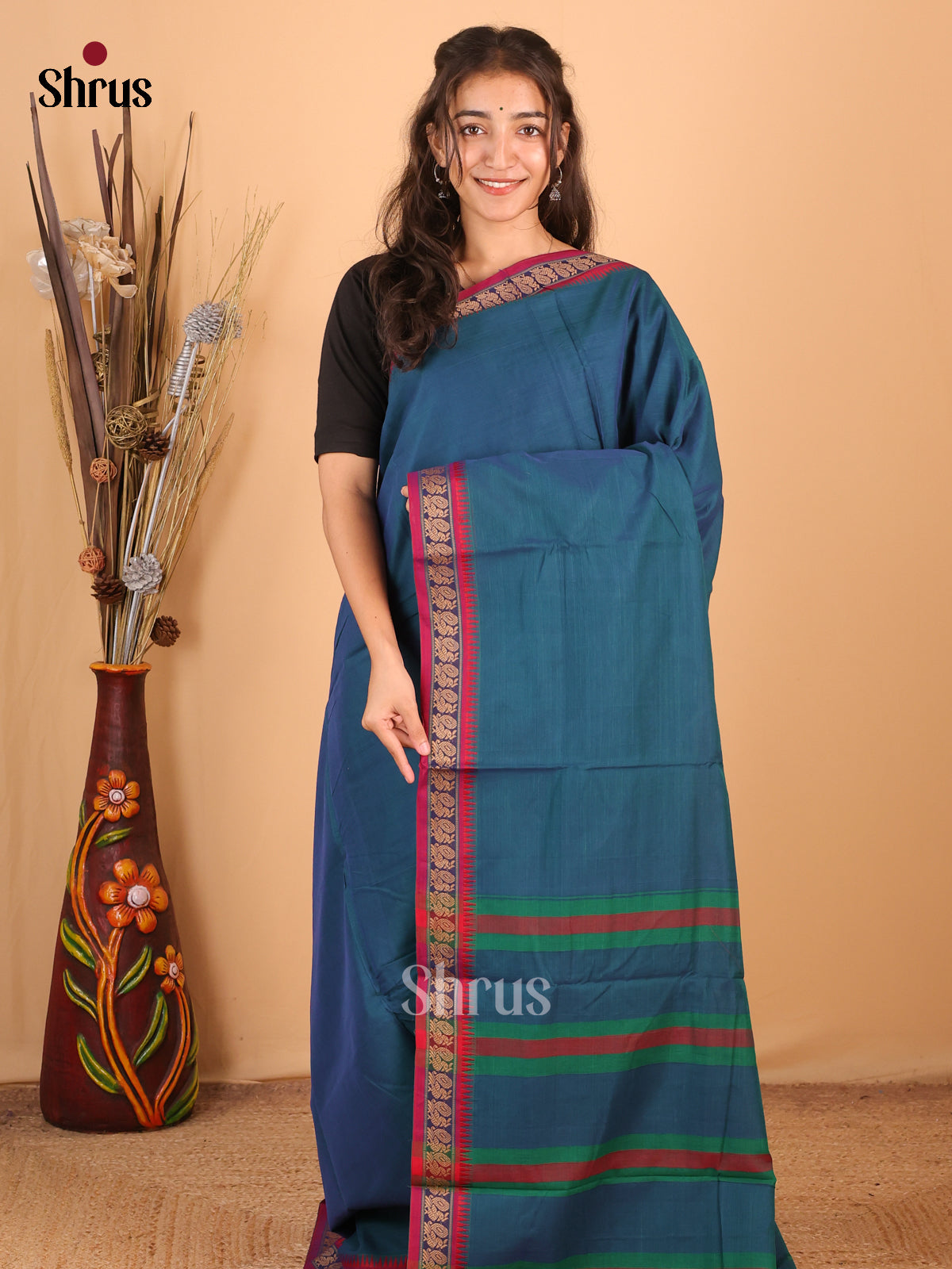 Blue & Maroon- Narayanpet Cotton Saree - Shop on Shrus.com