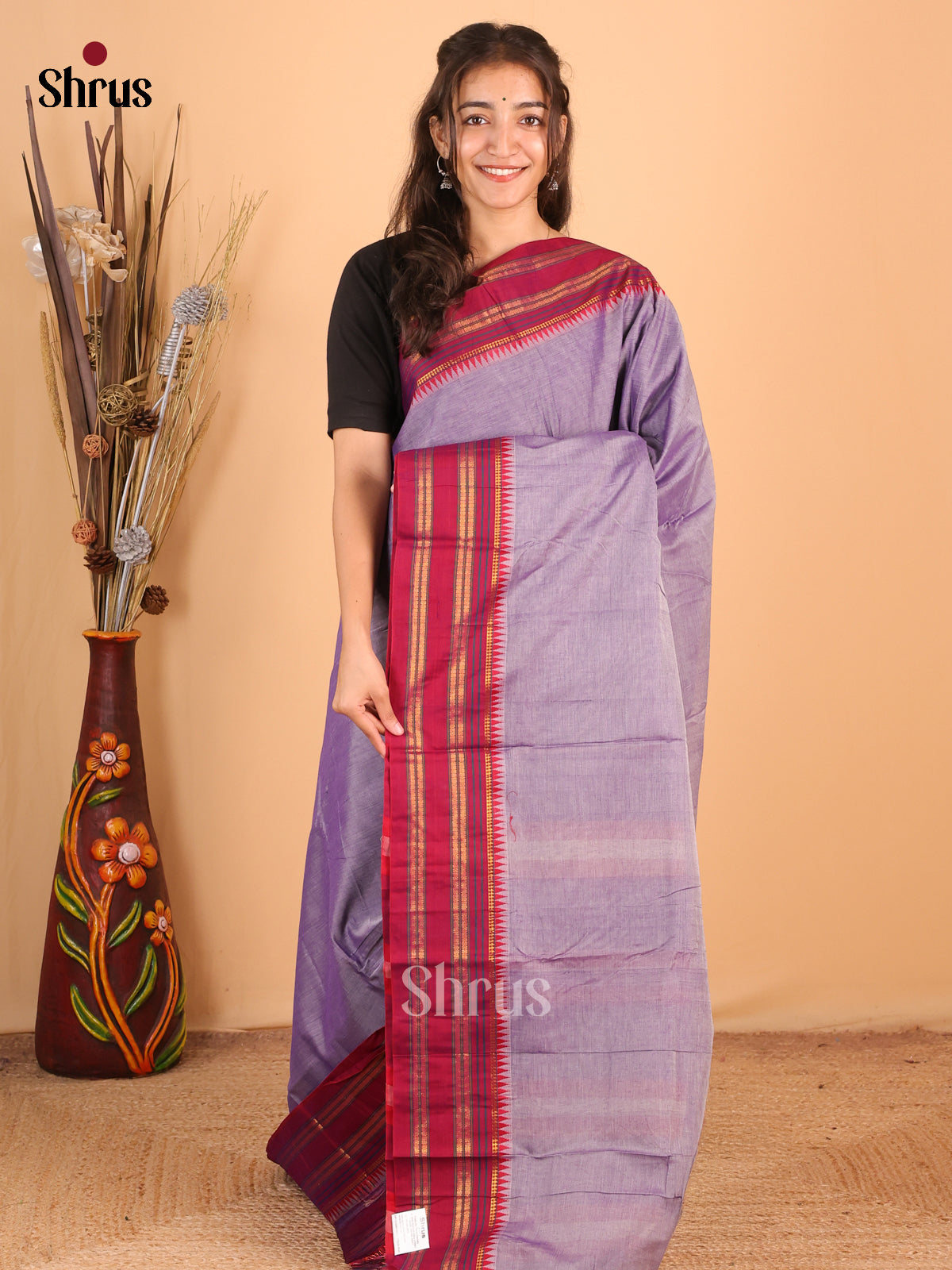 Lavender & Maroon- Narayanpet Cotton Saree - Shop on Shrus.com