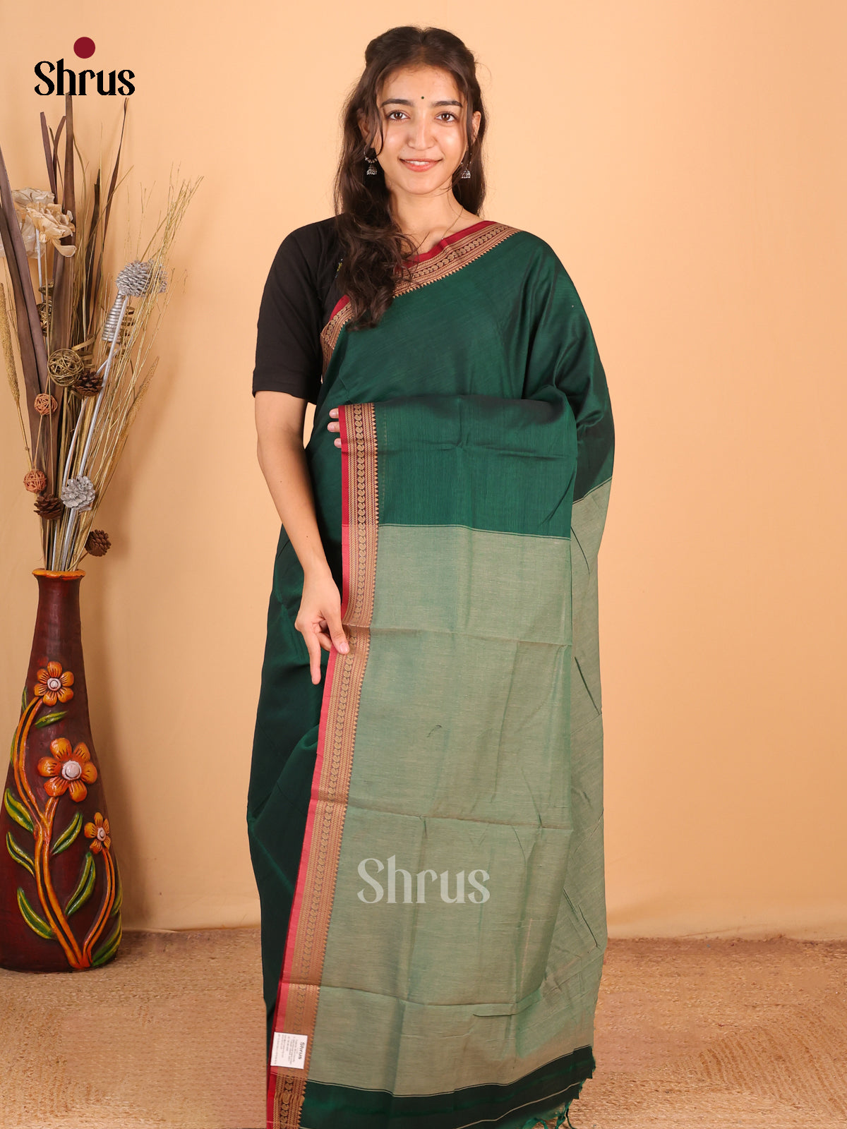 Green & Maroon - Narayanpet Cotton Saree - Shop on Shrus.com