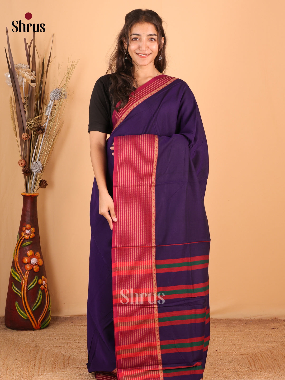 Violet & Maroon - Narayanpet Cotton Saree - Shop on Shrus.com