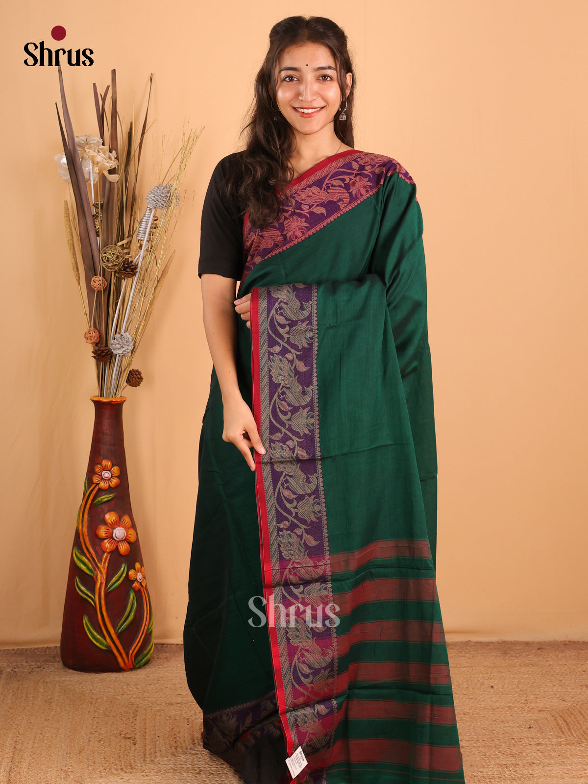 Green & Violet - Narayanpet Cotton Saree - Shop on Shrus.com