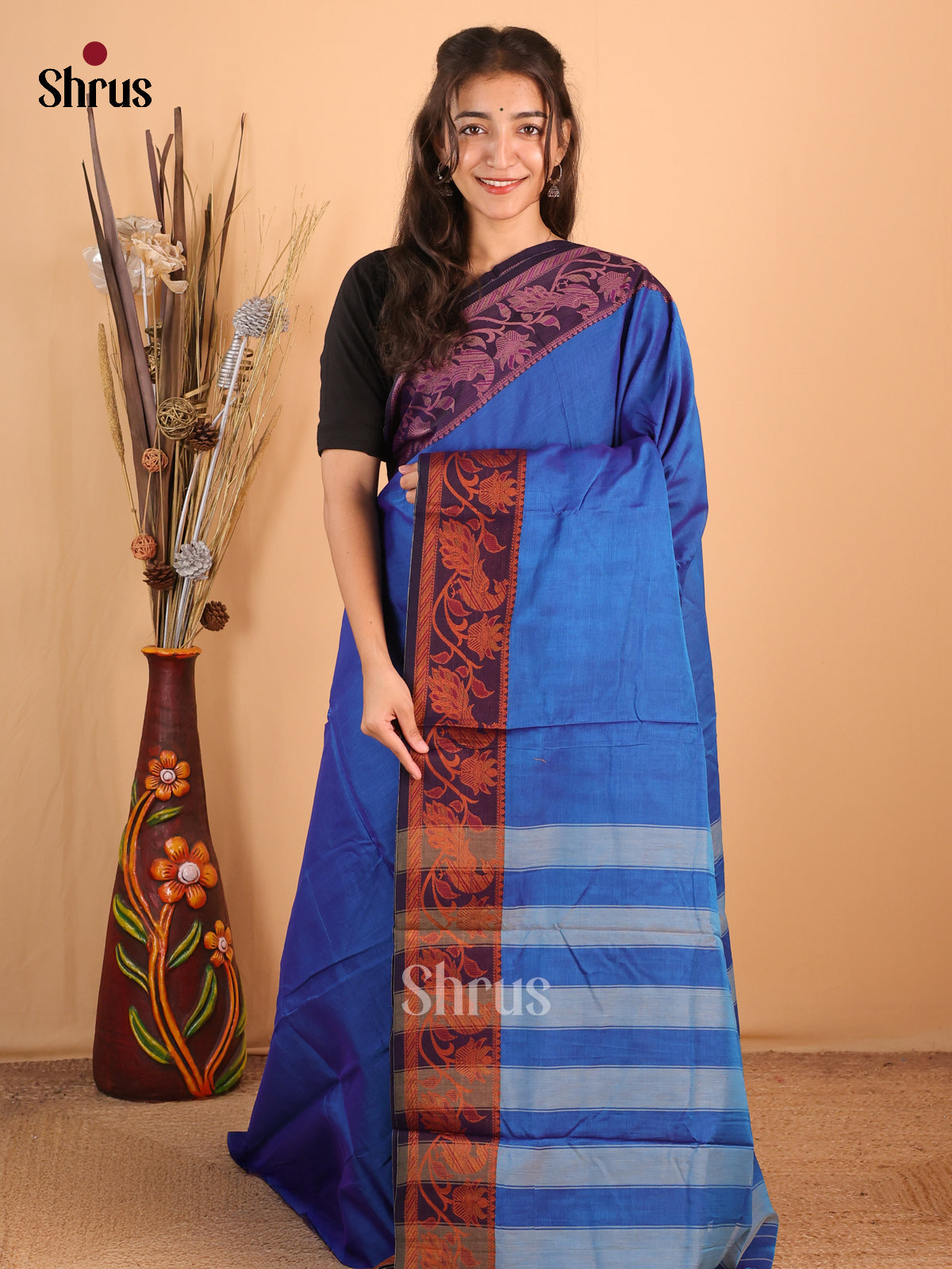 Blue & Violet - Narayanpet Cotton Saree - Shop on Shrus.com