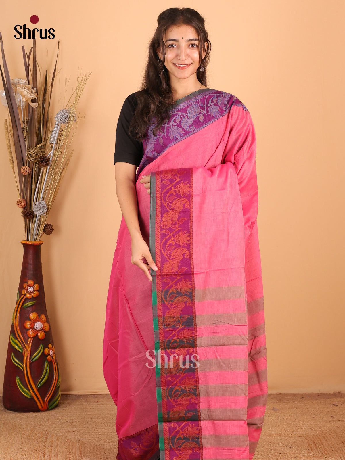 Pink & Violet - Narayanpet Cotton Saree - Shop on Shrus.com