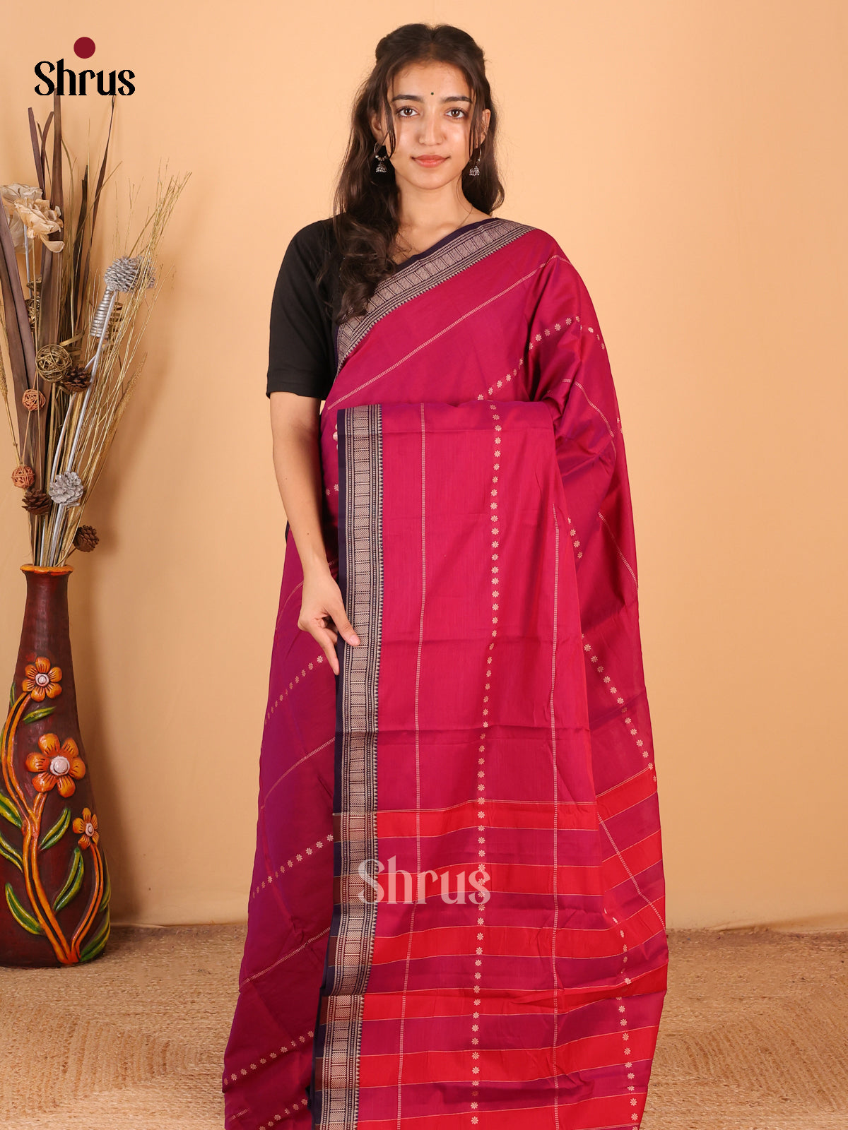 Maroon - Narayanpet Cotton Saree - Shop on Shrus.com