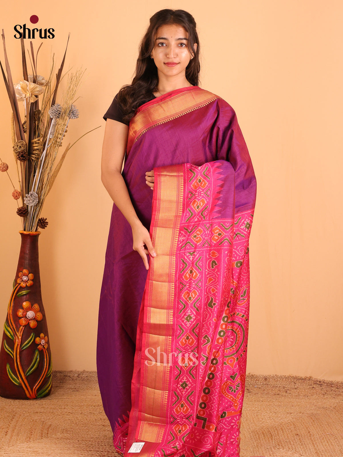 Purple & Pink - Semi Patola Saree - Shop on Shrus.com