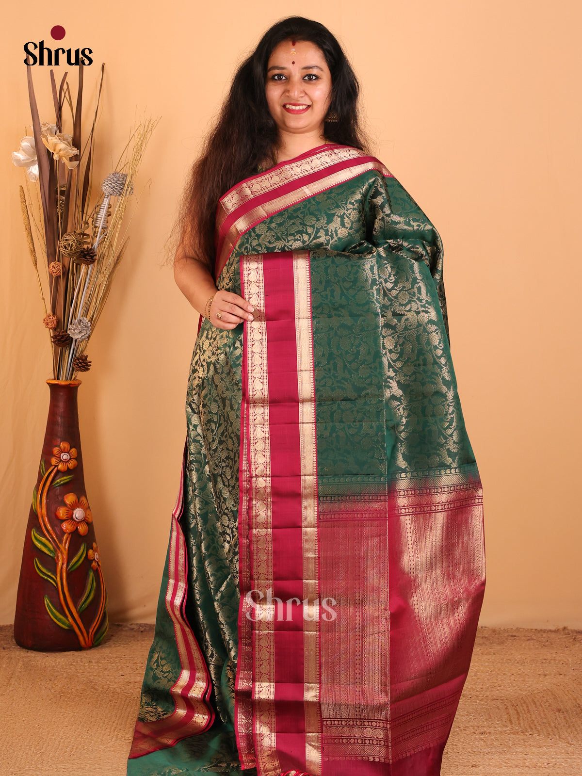 Green & Maroon - Soft Silk Saree - Shop on Shrus.com